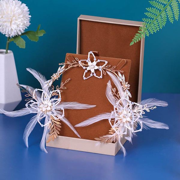 

hair clips & barrettes white beautiful feather headband ornament earrings band sets fashion romantic bride wedding decorations lb, Golden;silver