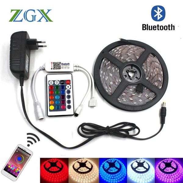 

bluetooth controller rgb led strip light decor tira tape lamp neon lights ip waterproof diode ribbon 12v adapter set strips