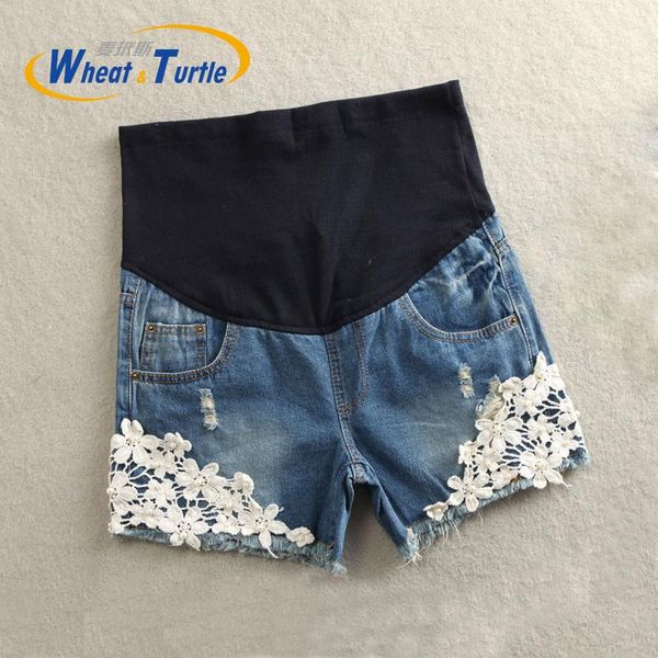 

summer maternity short jeans most lace decorated pant denim shorts for pregnant women bottoms, White