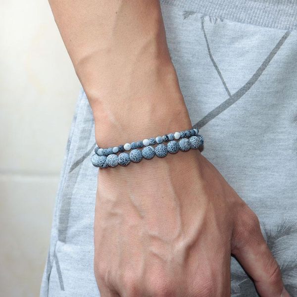 

beaded, strands natural blue weathered stone bracelet 4/6/8/10mm minimalist beaded elastic braclet yoga meditation buddha braslet homme puls, Black