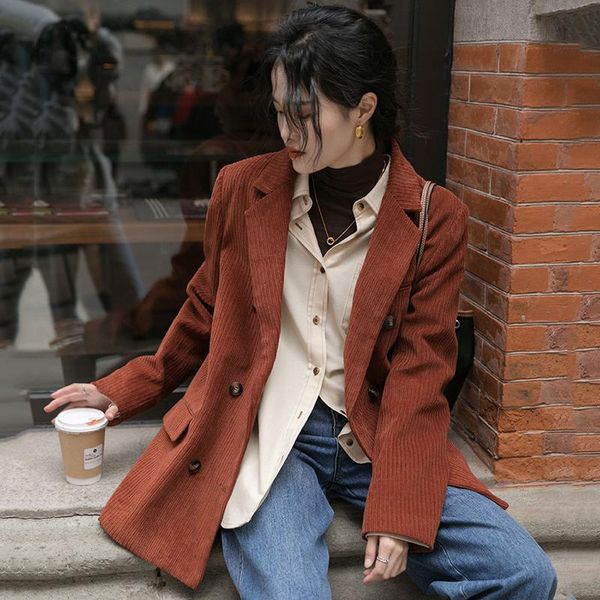 

women's suits & blazers zadily vintage women chic office lady double breasted corduroy blazer coat 2021 winter notched collar long slee, White;black