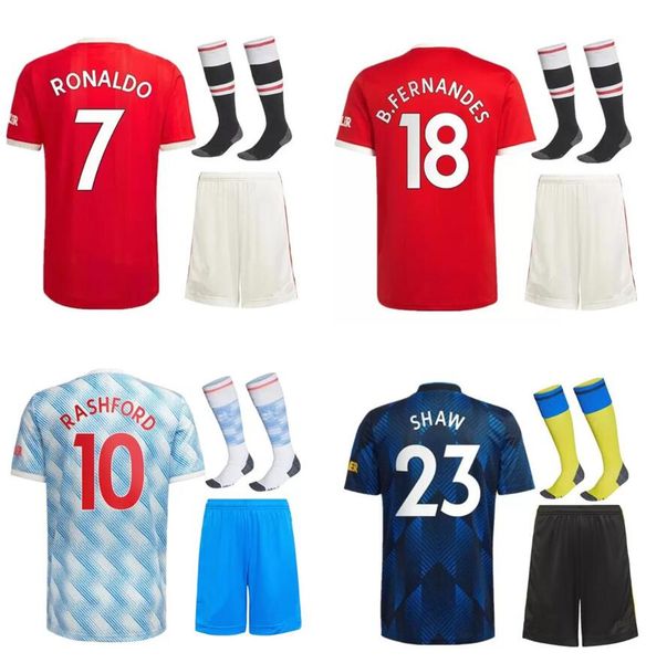 

21 22 ronaldo home away soccer jerseys utd sets 2021 2022 united sancho bruno fernandes pogba rashford third man football shirt men + kids k, Black