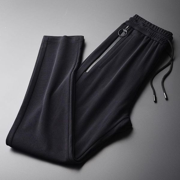 

men's pants knitted three-dimensional horizontal fabric 2021 spring small foot casual slim fashion straight, Black