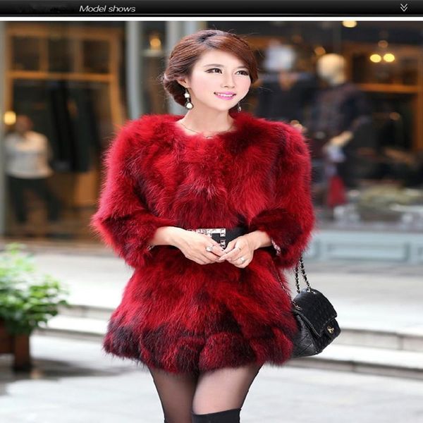 

women's fur & faux ladies long coat section raccoon round neck shirt, Black