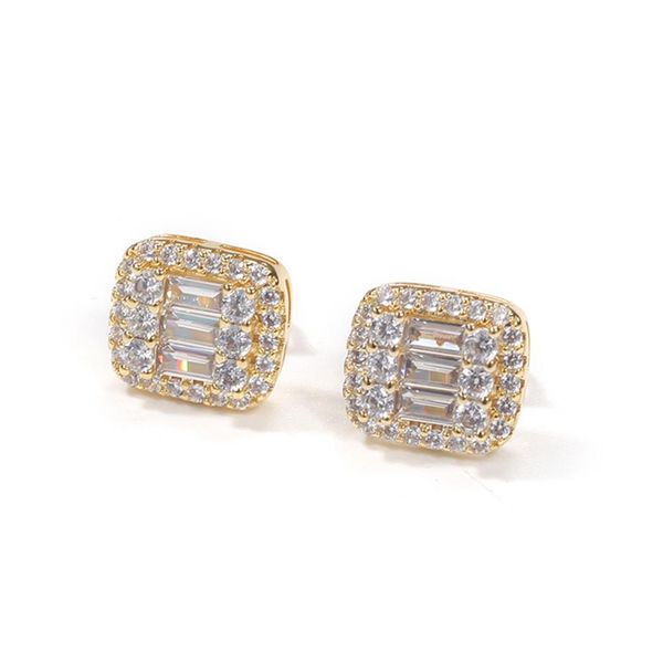 

stud earrings 8x10mm micro paved cubic zircon earings fashion jewelry gift, Golden;silver