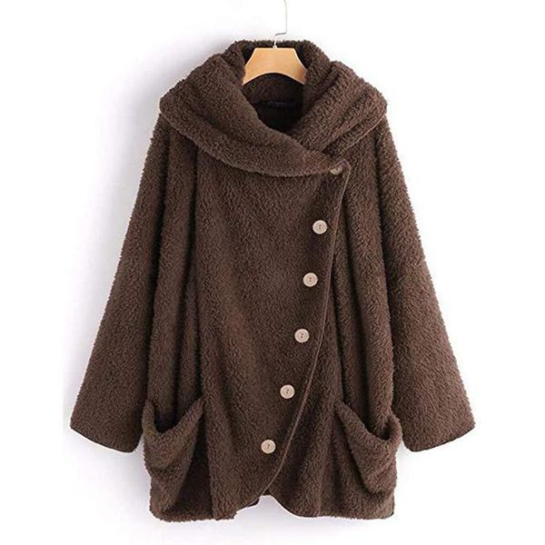 

women's jackets 2021 brand women fuzzy jacket plus size warm fleece coat oversized long single breasted winter outfit s-5xl chaqueta, Black;brown