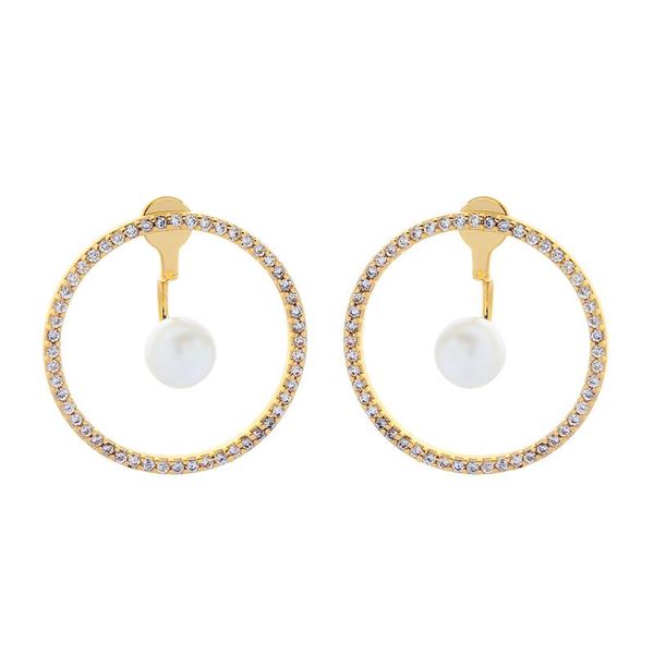 

stud simple design earring romantic ethnic acrylic pearl zircon round for women appointment gift jewelry, Golden;silver