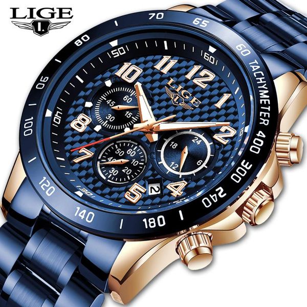 

wristwatches lige 2021 arrival men watches sport watch chronograph quartz wristwatch date male relogio masculino+box, Slivery;brown