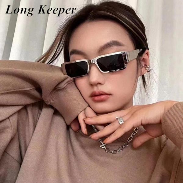 

fashion rectangle sunglasses women men vintage metal punk sun glasses designer ladies retro shades zonnebril dames, White;black