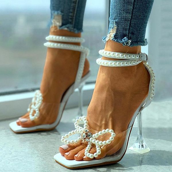 

sandals fashion pearl bow button high heels, Black