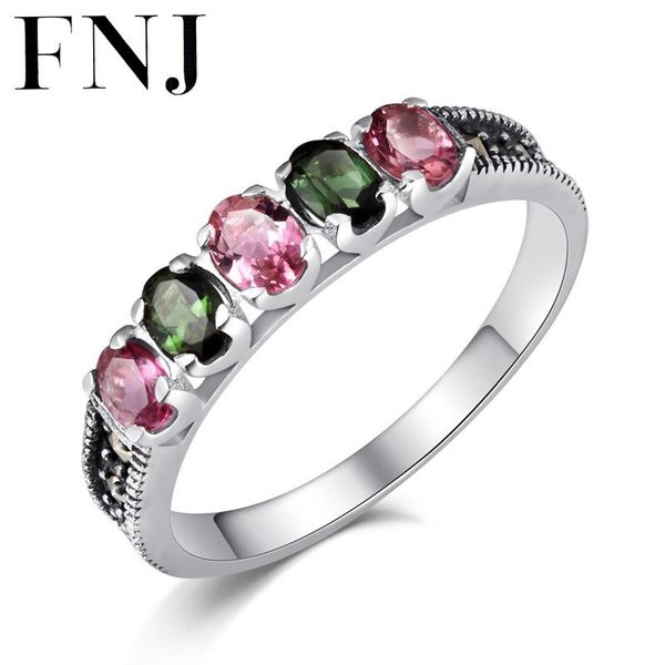 

cluster rings fnj 925 silver tourmaline ring for women jewelry 100% original pure s925 sterling colorful stone, Golden;silver