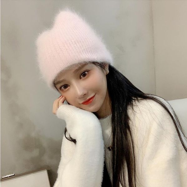 

beanie/skull caps -selling fashion ladies fur cat ear cap knitted thick warm solid color winter, Blue;gray