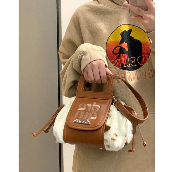 

drawstring embroidered checkerboard bag pattern cow pattern handbag messenger bags