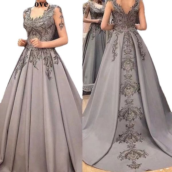 

party dresses cinza a linha noite feminino formal festa noite robe de soiree elegante apliques transparente mangas compridas vestido de bail, Black