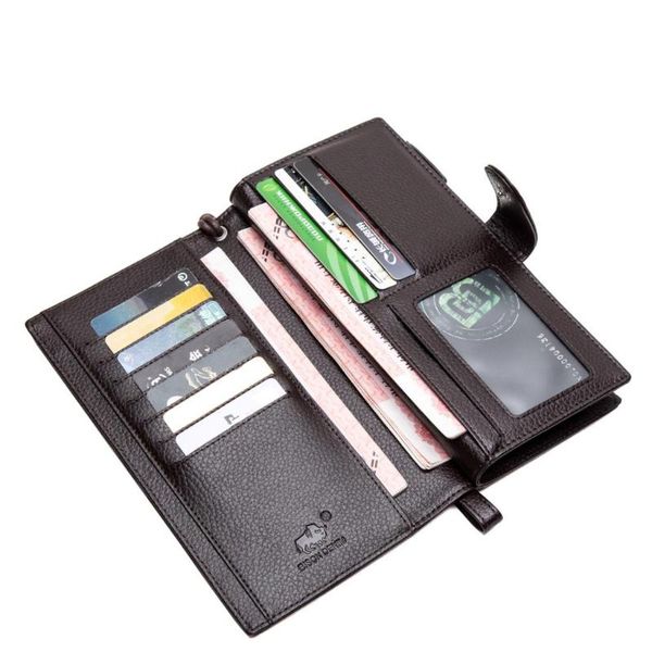 

wallets bison denim business casual men long wallet card holder cowskin men's purse zipper male clutch genuine leather, Red;black