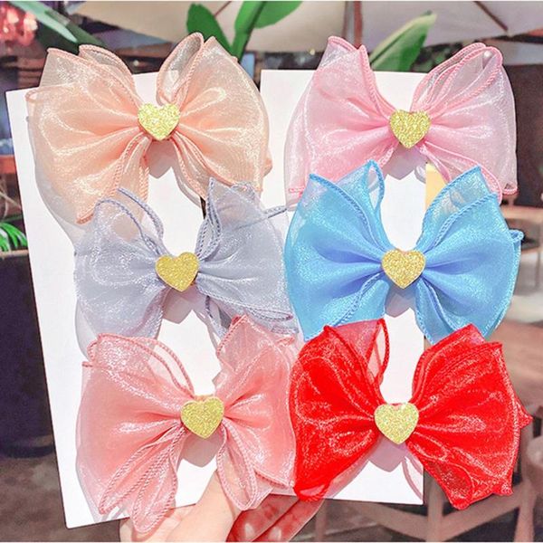 

hair accessories organza mesh yarn lace bows clips for kids princess hairpins headband boutique headdress fashion headwear, Slivery;white