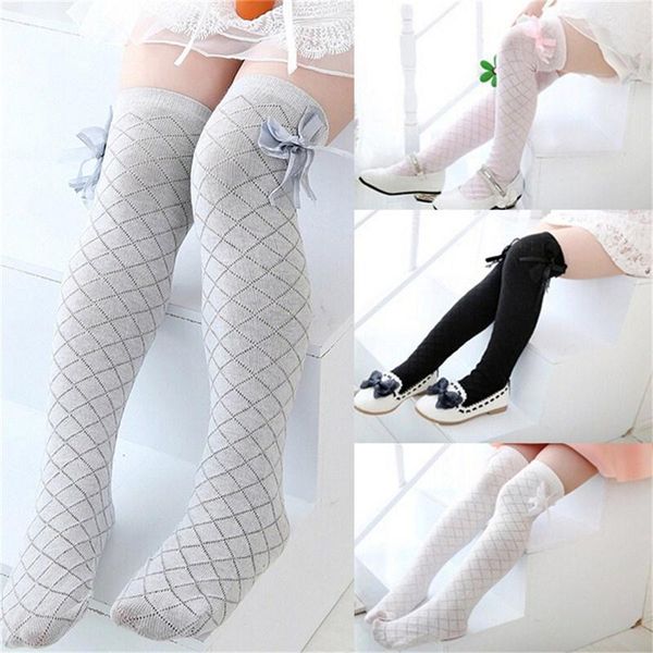 

footies 1pair tights school high knee gridding bow stockings girl classic cotton 4 colors, Blue