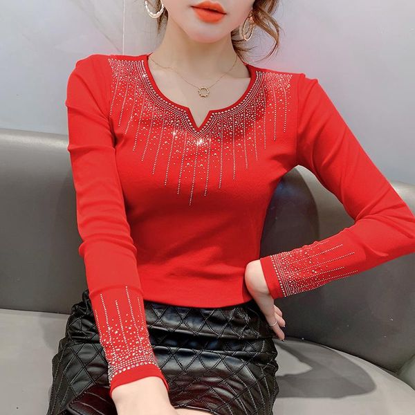 

women's t-shirt 2021 spring autumn women fashion casual long sleeve drilling mesh plus size female shirt mujer camisetas, White