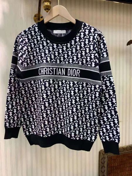 

2021 autumn new family tide brand full body letter splicing jacquard loose round neck long sleeve women's sweater, White;black