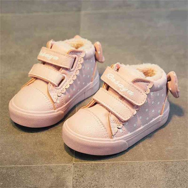 Babaya Yeni Sevimli Yay Prenses Bebek Rahat Artı Kadife Kış Ayakkabı Kızlar Çizmeler 210326