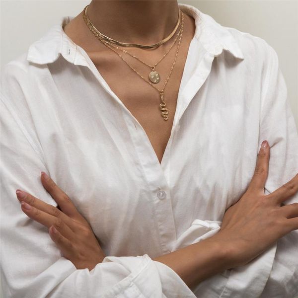 

chains ultilayer snake pendant necklace for female gold color unique chain choker statement jewelry wedding party gift, Silver