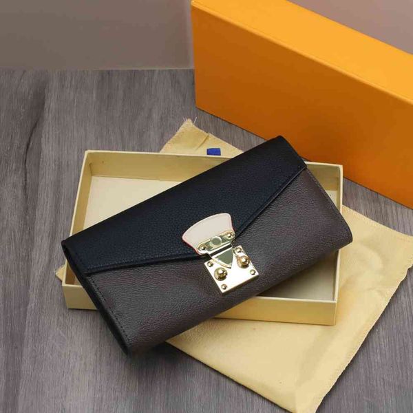

luxury design genuine leather long lock wallet zipper coin pocket lady card storage with gift box 75% off factory store sale, Red;black