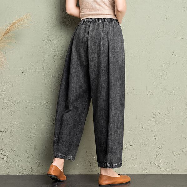 

women's jeans calÃ§a jeans feminina vintage de cintura alta, primavera verÃ£o, novo, casual, rugas soltas, calÃ§a rua, trÃªs pontos, h, Blue