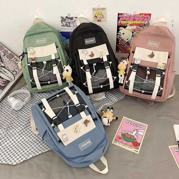 

contrast color women backpack nylon waterproof school bags for girls mochila