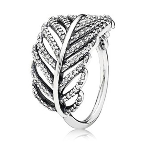 Cluster Rings Authentic 925 Sterling Silver Feather Ring For Women Anniversary Party Trendy Gift Fine Europe Jewelry