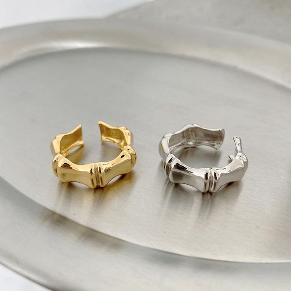 

cluster rings amaiyllis 925 sterling silver wide version shiny bamboo ring personality statement index finger for female jewelry gift, Golden;silver