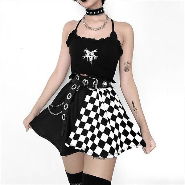 

punk gothic plaid women skirt a line mini harajuku streetwear patchwork e girl grunge y2k club wear black