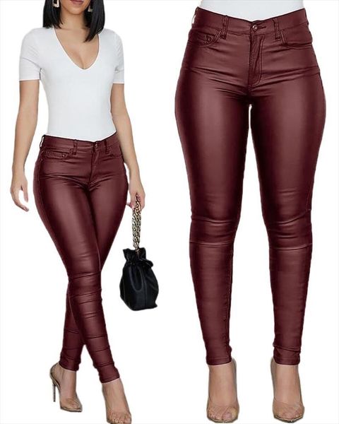 

pu leather pants spring womens leggings and autumn outer wear four way stretch trousers slim youth fashion breathable jacket, Black