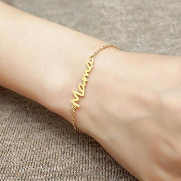 

mama stainless steel letter bracelet mother's day series women's birthday party jewelry gift 2021 link, chain, Black