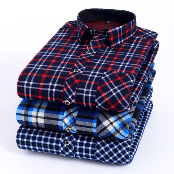 

men's casual shirts 2021 fashion slim autumn and winter thickening warm plaid 15 colors male social fleece shirt clothing size l-4xl, White;black