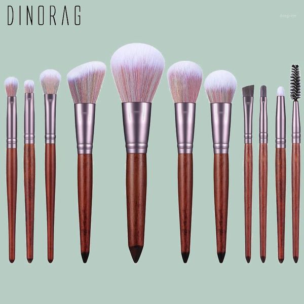 

dinorag 11pcs wooden handle makeup brush brushes set foundation powder blush eyeshadow lip eye make up beauty tools1