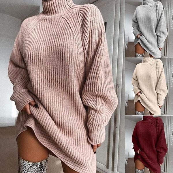 

women's sweaters winter knitwear medium length women sweater raglan sleeve half high collar long solid loose pullover knitted lady, White;black