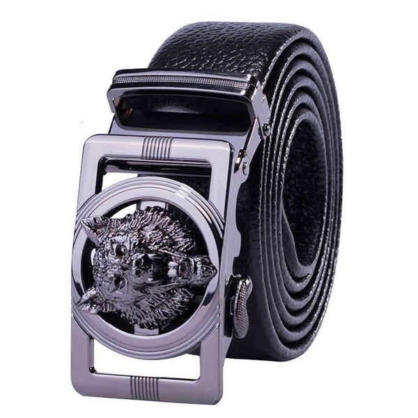 

wolf automatic buckle head men's leather business belt student personality fashion pants, Black;brown