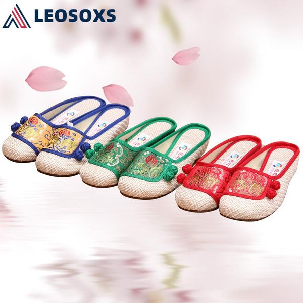 

leosoxs fashion summer women comfort slippers floral embroidery chinese old beijing shoes ladies outside sandals soft shoes s201, Black