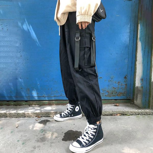 

women's pants & capris casual joggers black women hip hop streetwear funny high waist loose female trousers fashion ladies with side po, Black;white