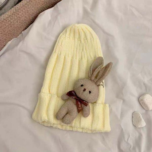 

beanie/skull caps 2021 women's winter warm hat cute big fur ball knitted outdoor wild wool simple hood cold, Blue;gray