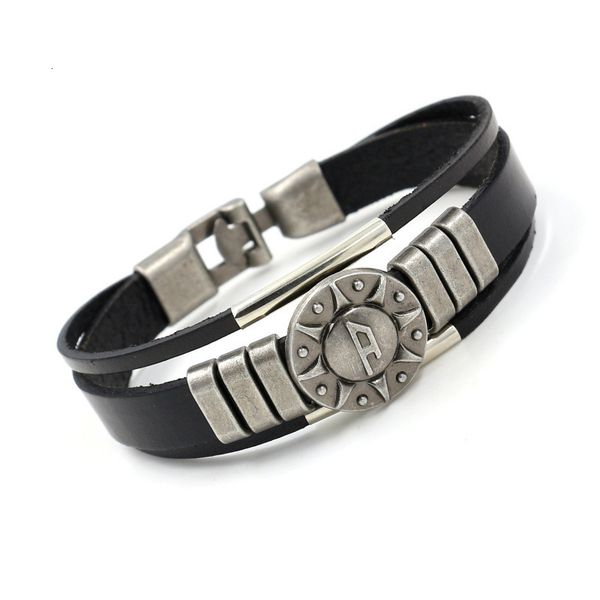 

wristbands popular men's cowhide bracelet punk leather beads bangles, Golden;silver