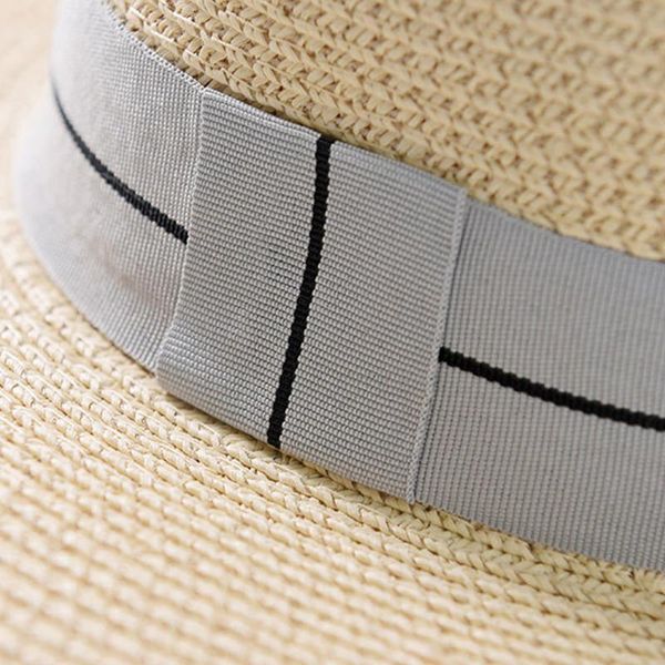 

stingy brim hats jazz sun protection all-match flat summer adjustable panama straw beach casual fashion cap outdoor simple women, Blue;gray
