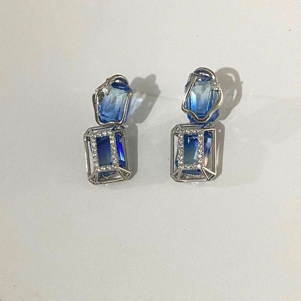 

minority design gradient blue square diamond earrings high sense personalized fashion versatile earrings, Golden