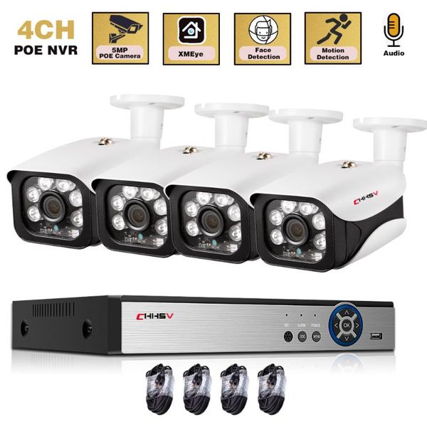 

h.265 4ch 5mp cctv camera system wireless poe nvr kit outdoor waterproof audio ip security surveillance kits