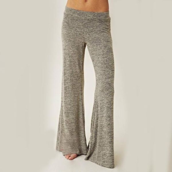 

women's pants & capris 2021 fashion women casual sportsuit elastic middle-waisted trousers flares solid color gray, Black;white
