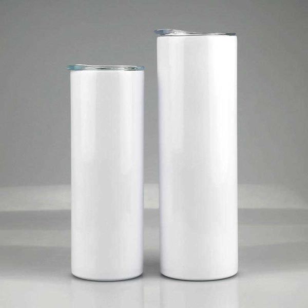 

sublimation straight tumbler 20oz stainless steel blank white cup with lid cylinder bottle fast sea shipping dap148