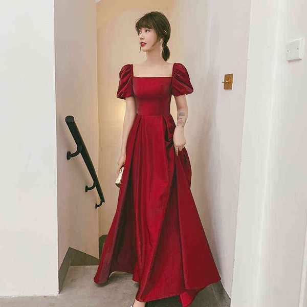 

luxury party evening dress fugitive princs toast bride 2021 summer satin square collar engagement can be worn at ordinary tim, Black