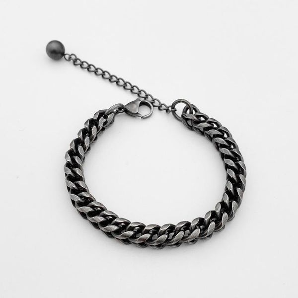 

link, chain fashion retro tide brand titanium steel wild punk simple bracelet, Black
