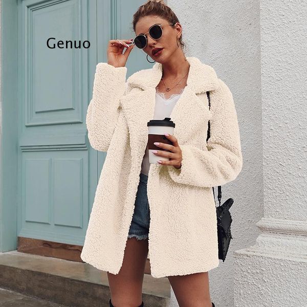 

women's fur & faux winter warm teddy jacket women coat long fake loose lapel overcoat 3xl plus size female plush, Black