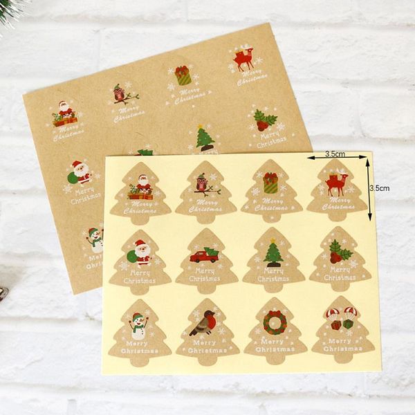 

gift wrap 1sheet christmas tree shape santa claus snowman kraft paper labels diy baking packaging decoration sealing sticker